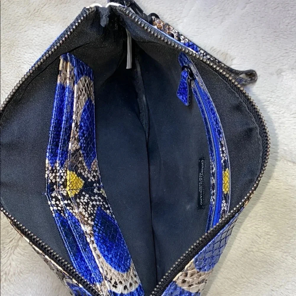 Blue and Yellow Snakeskin Wristlet with Luxurious Gloss